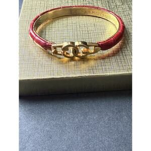 Gucci GG Eelskin Bangle Bracelet Gold Plated Red Made In Italy